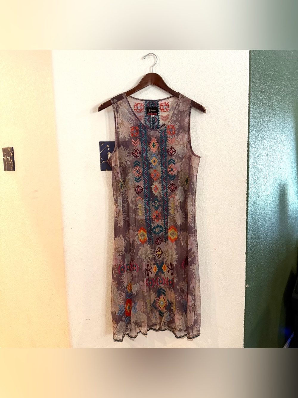 Johnny Was Biya Womens Overlay Dress Purple Embroidered Floral Print Size Large